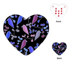 Flowers And Birds - Blue And Purple Playing Cards (heart) 