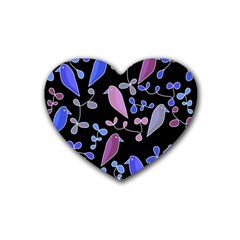 Flowers And Birds - Blue And Purple Rubber Coaster (heart) 