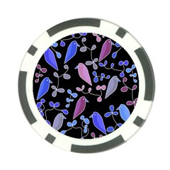 Flowers And Birds - Blue And Purple Poker Chip Card Guards