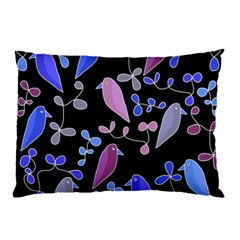 Flowers And Birds - Blue And Purple Pillow Case