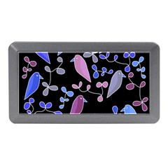 Flowers And Birds - Blue And Purple Memory Card Reader (mini)