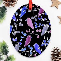 Flowers And Birds - Blue And Purple Ornament (oval Filigree)  by Valentinaart