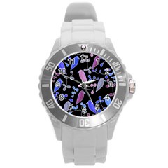 Flowers And Birds - Blue And Purple Round Plastic Sport Watch (l) by Valentinaart