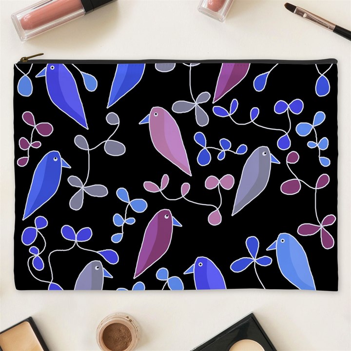 Flowers and birds - blue and purple Cosmetic Bag (XXXL) 