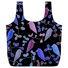 Flowers And Birds - Blue And Purple Full Print Recycle Bags (l) 