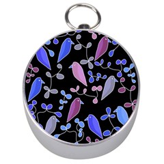 Flowers And Birds - Blue And Purple Silver Compasses