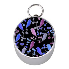 Flowers And Birds - Blue And Purple Mini Silver Compasses