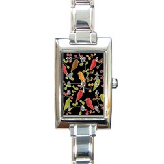 Flowers And Birds  Rectangle Italian Charm Watch