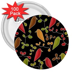 Flowers And Birds  3  Buttons (100 Pack) 