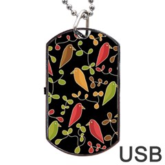 Flowers And Birds  Dog Tag Usb Flash (one Side) by Valentinaart