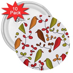 Birds And Flowers 3 3  Buttons (10 Pack) 