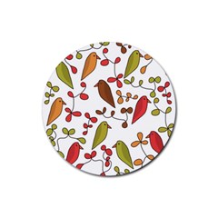 Birds And Flowers 3 Rubber Round Coaster (4 Pack) 