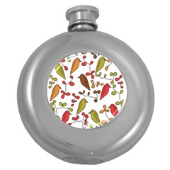 Birds And Flowers 3 Round Hip Flask (5 Oz)