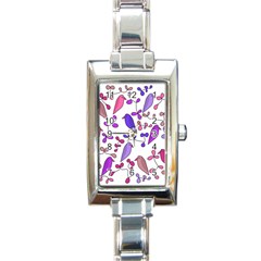 Flowers And Birds Pink Rectangle Italian Charm Watch by Valentinaart