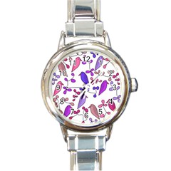 Flowers And Birds Pink Round Italian Charm Watch by Valentinaart