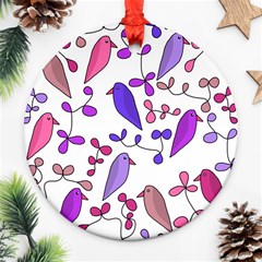 Flowers And Birds Pink Ornament (round) 