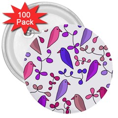 Flowers And Birds Pink 3  Buttons (100 Pack) 