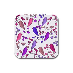 Flowers And Birds Pink Rubber Square Coaster (4 Pack) 