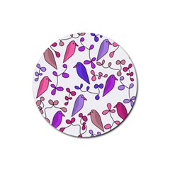 Flowers And Birds Pink Rubber Coaster (round) 