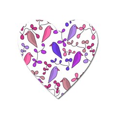 Flowers And Birds Pink Heart Magnet by Valentinaart