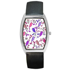 Flowers And Birds Pink Barrel Style Metal Watch by Valentinaart