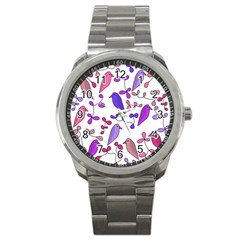 Flowers And Birds Pink Sport Metal Watch by Valentinaart