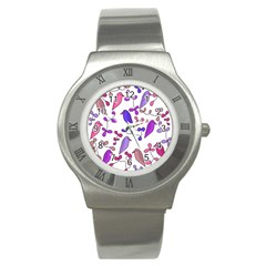 Flowers And Birds Pink Stainless Steel Watch by Valentinaart