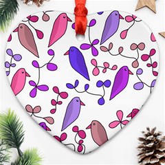 Flowers And Birds Pink Heart Ornament (2 Sides) by Valentinaart