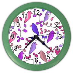 Flowers And Birds Pink Color Wall Clocks