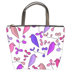 Flowers And Birds Pink Bucket Bags