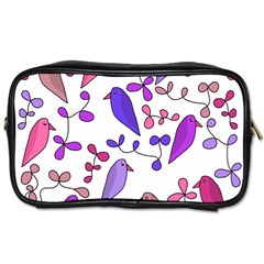 Flowers And Birds Pink Toiletries Bags 2-side