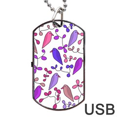 Flowers And Birds Pink Dog Tag Usb Flash (two Sides) 