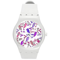 Flowers And Birds Pink Round Plastic Sport Watch (m) by Valentinaart