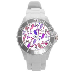 Flowers And Birds Pink Round Plastic Sport Watch (l) by Valentinaart