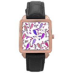 Flowers And Birds Pink Rose Gold Leather Watch  by Valentinaart