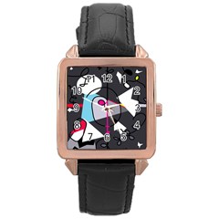 Abstract Bird Rose Gold Leather Watch  by Moma