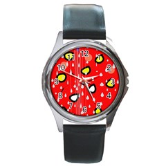 Rainy Day - Red Round Metal Watch