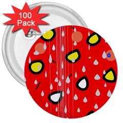 Rainy Day - Red 3  Buttons (100 Pack)  by Moma