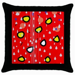 Rainy Day - Red Throw Pillow Case (black)