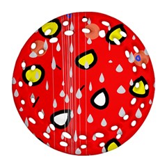 Rainy Day - Red Round Filigree Ornament (2side) by Moma