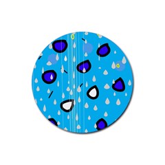 Rainy Day - Blue Rubber Round Coaster (4 Pack)  by Moma