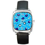 Rainy day - blue Square Metal Watch Front