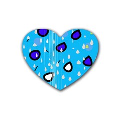 Rainy Day - Blue Rubber Coaster (heart)  by Moma