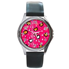 Rainy Day - Pink Round Metal Watch by Moma