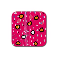 Rainy Day - Pink Rubber Coaster (square)  by Moma