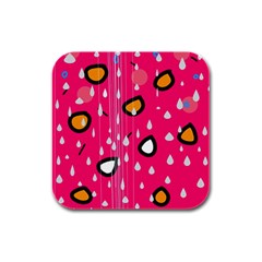 Rainy Day - Pink Rubber Square Coaster (4 Pack)  by Moma