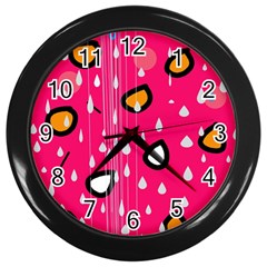 Rainy Day - Pink Wall Clocks (black)