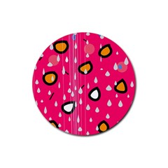 Rainy Day - Pink Rubber Round Coaster (4 Pack) 