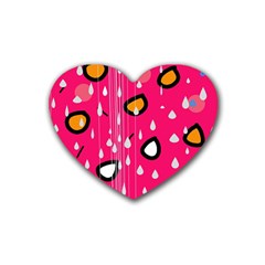 Rainy Day - Pink Rubber Coaster (heart)  by Moma