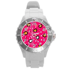 Rainy Day - Pink Round Plastic Sport Watch (l) by Moma